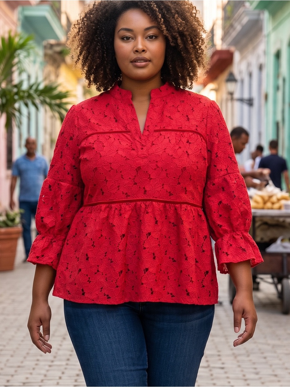 Tuckernuck Catalina red lace blouse with lining XXL - Picture 2 of 10